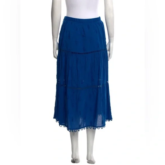 FARM Rio Blue 3D Pineapple Embroidered Midi Skirt Pom Pom Hem A-Line Size S NEW - Picture 7 of 12